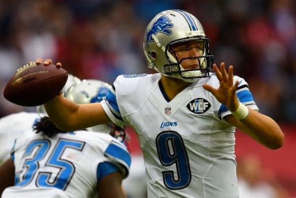LONDON, ENGLAND - OCTOBER 26: Matthew Stafford #9 of the Detroit Lions looks to pass the ball during the NFL match between Detroit Lions and Atlanta Falcons at Wembley Stadium on October 26, 2014 in London, England. (Photo by Mike Hewitt/Getty Images)